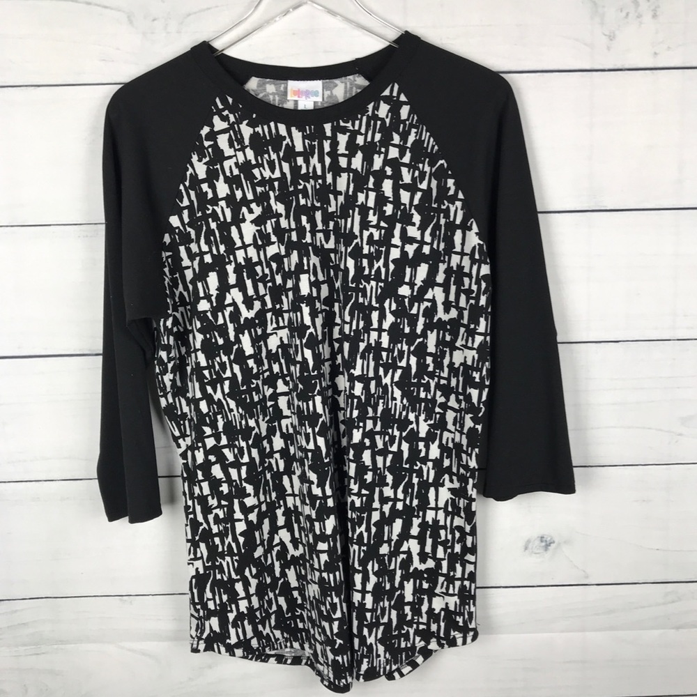 LulaRoe Randy Raglan Shirt Black White Size Large